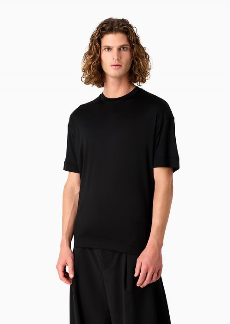 Black Emporio Armani Asv Loose-fit T-shirt In A Lyocell Jersey Blend | EA-SN58611