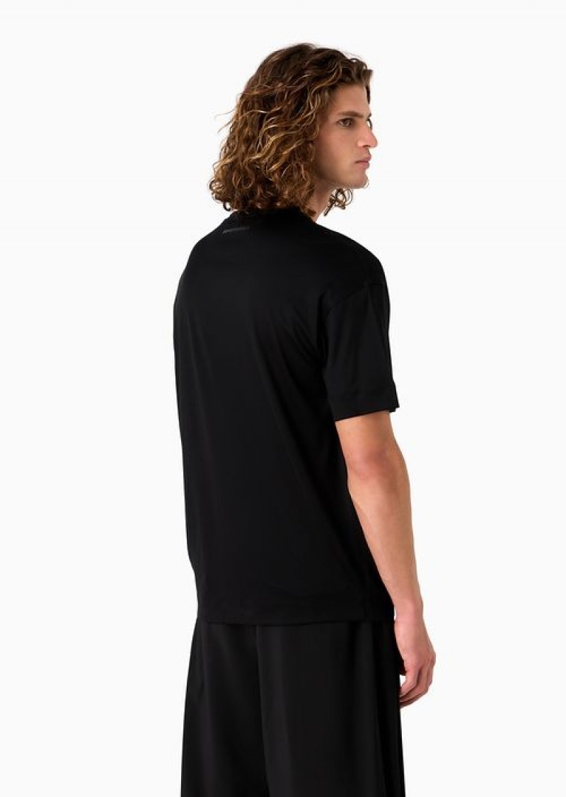 Black Emporio Armani Asv Loose-fit T-shirt In A Lyocell Jersey Blend | EA-SN58611