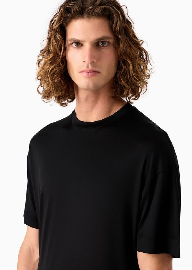 Black Emporio Armani Asv Loose-fit T-shirt In A Lyocell Jersey Blend | EA-SN58611