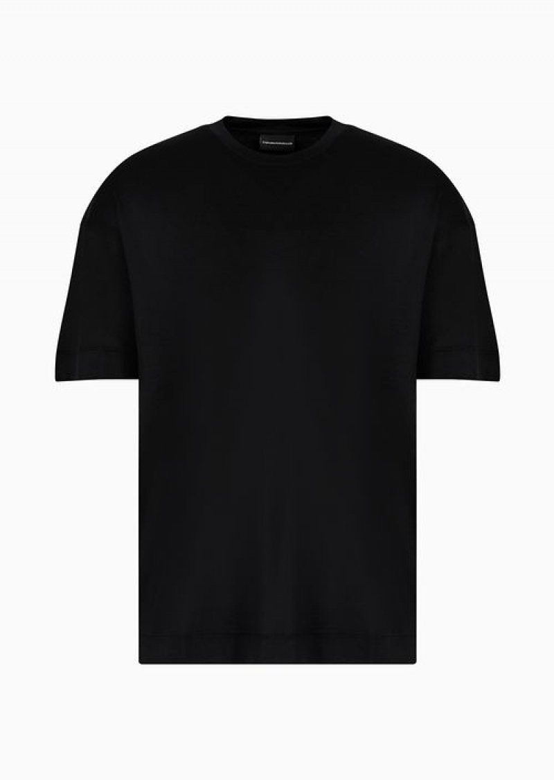 Black Emporio Armani Asv Loose-fit T-shirt In A Lyocell Jersey Blend | EA-SN58611