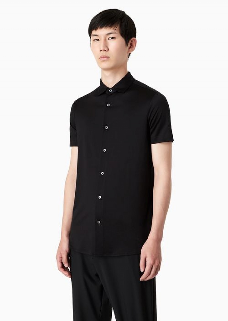 Black Emporio Armani Asv Lyocell-blend Jersey Short-sleeved Shirt | EA-SN57859