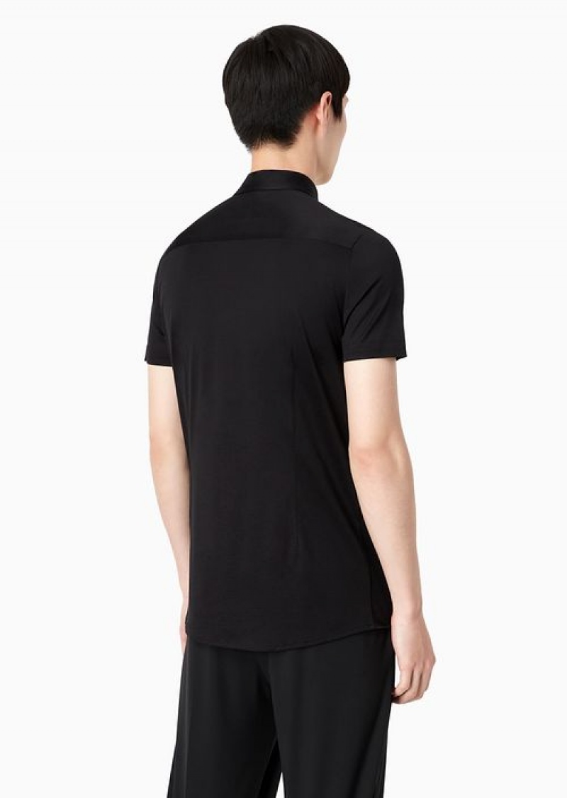 Black Emporio Armani Asv Lyocell-blend Jersey Short-sleeved Shirt | EA-SN57859