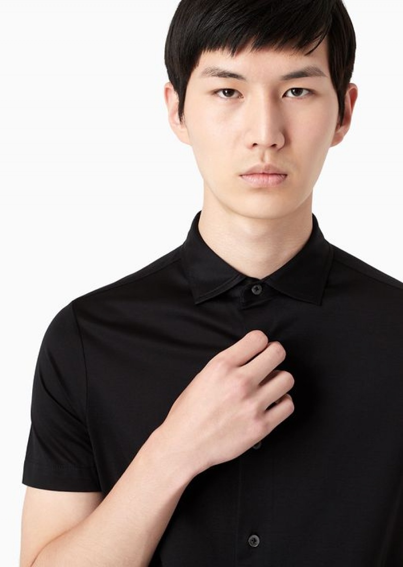 Black Emporio Armani Asv Lyocell-blend Jersey Short-sleeved Shirt | EA-SN57859