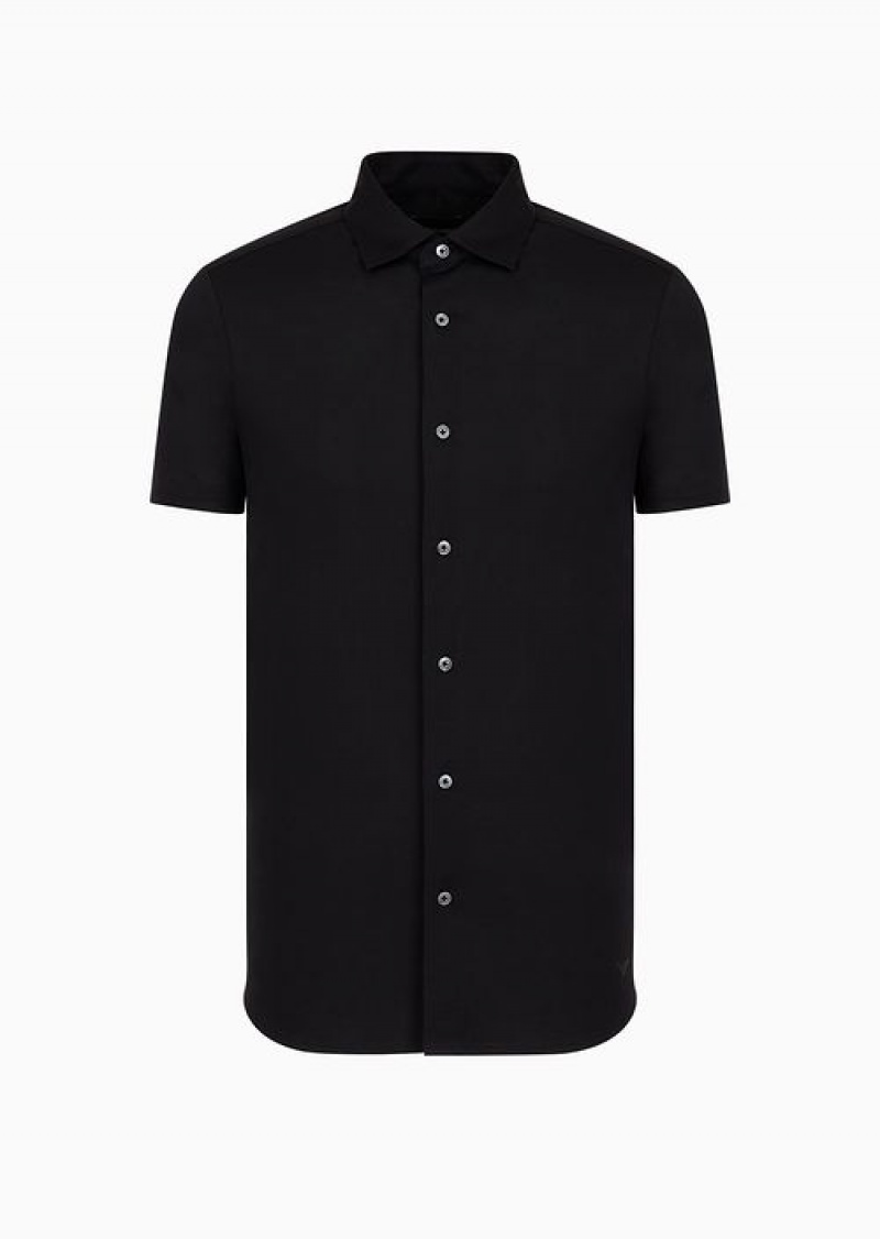 Black Emporio Armani Asv Lyocell-blend Jersey Short-sleeved Shirt | EA-SN57859