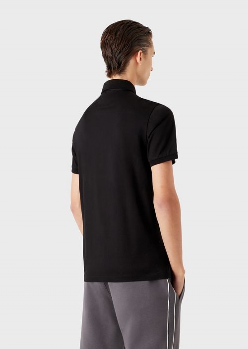 Black Emporio Armani Asv Lyocell-blend Jersey Polo Shirt | EA-SN58467