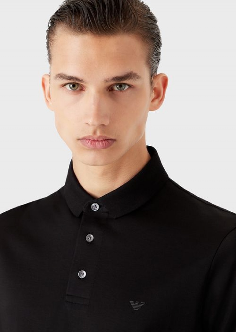 Black Emporio Armani Asv Lyocell-blend Jersey Polo Shirt | EA-SN58467