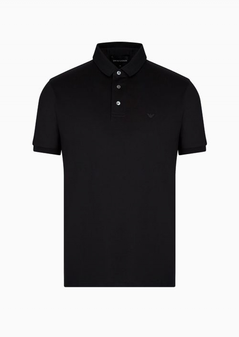 Black Emporio Armani Asv Lyocell-blend Jersey Polo Shirt | EA-SN58467