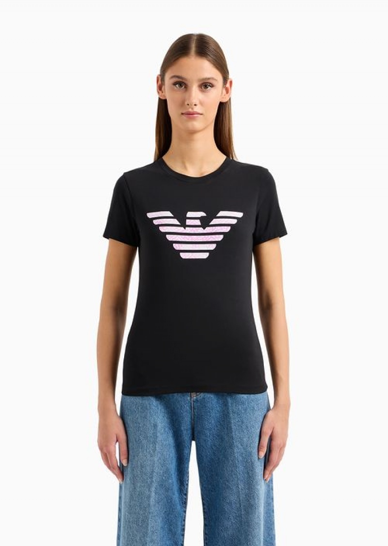 Black Emporio Armani Asv Organic-jersey T-shirt With Logo Print | EA-SN57063