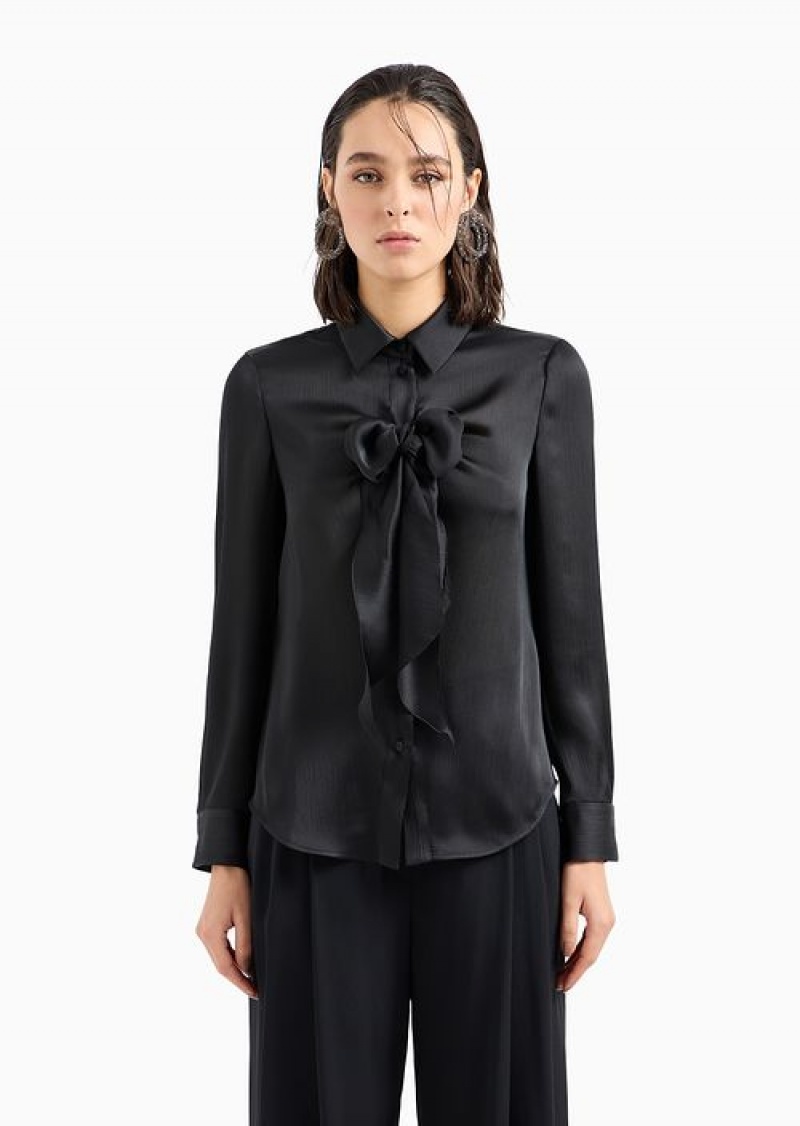 Black Emporio Armani Asv Recycled CréPon Shirt With Bow | EA-SN56969