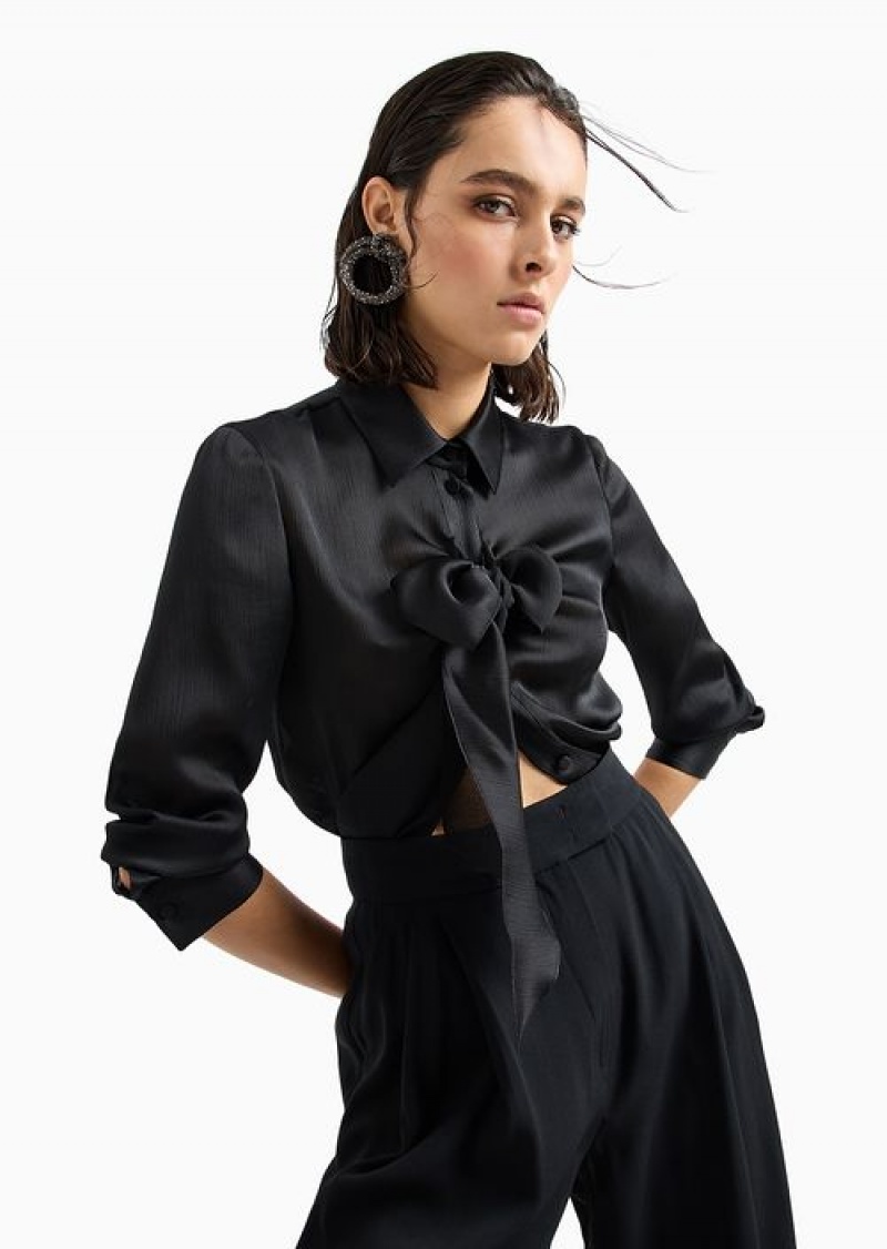 Black Emporio Armani Asv Recycled CréPon Shirt With Bow | EA-SN56969