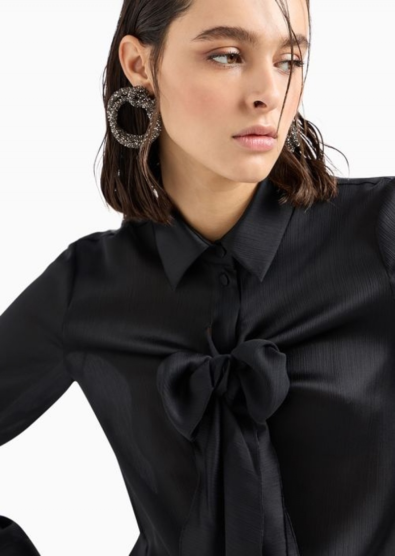 Black Emporio Armani Asv Recycled CréPon Shirt With Bow | EA-SN56969