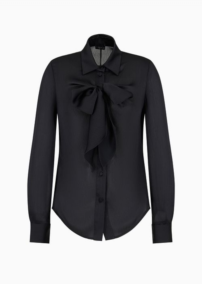 Black Emporio Armani Asv Recycled CréPon Shirt With Bow | EA-SN56969