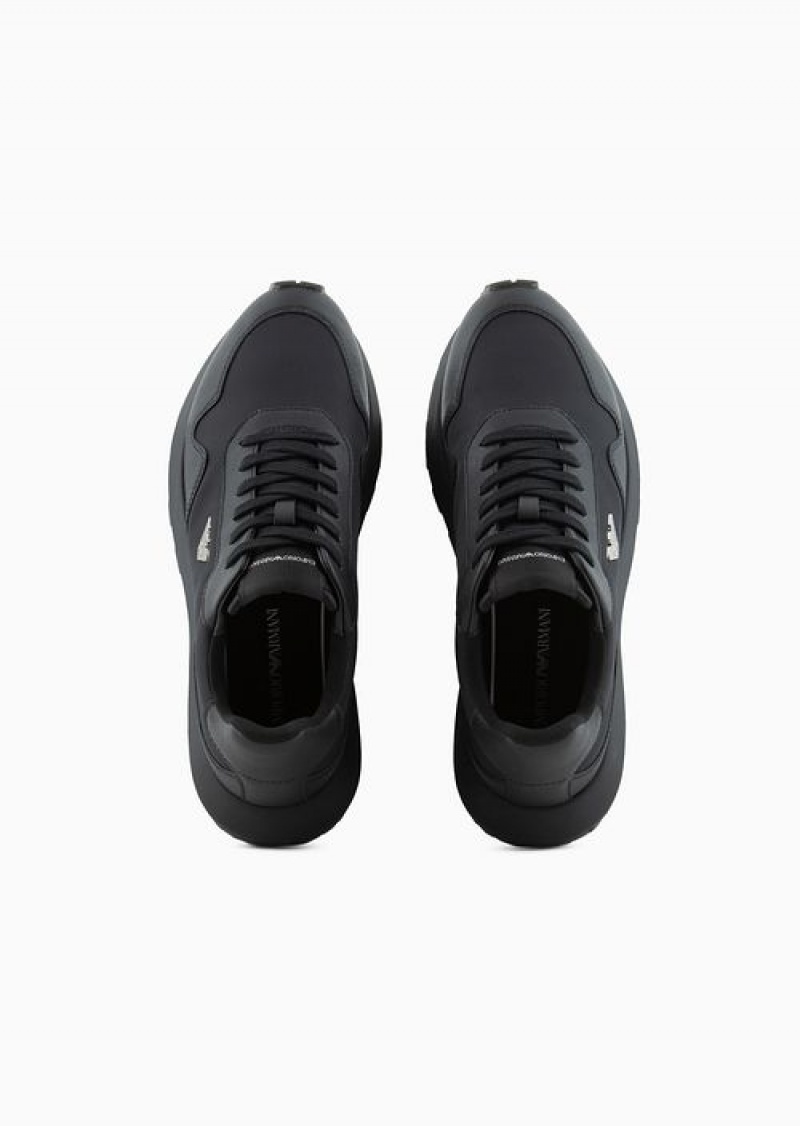 Black Emporio Armani Asv Recycled Nylon Sneakers With Regenerated Saffiano Details | EA-SN58945