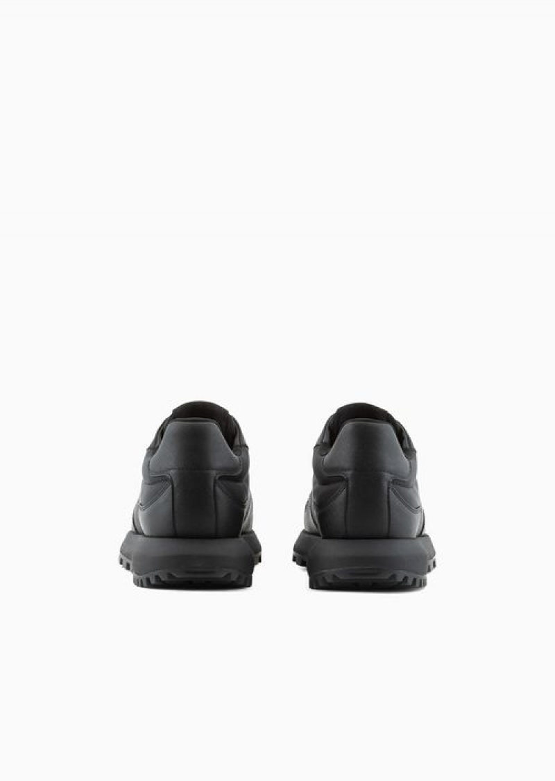 Black Emporio Armani Asv Recycled Nylon Sneakers With Regenerated Saffiano Details | EA-SN58945