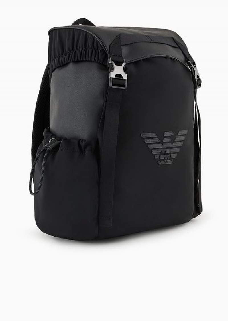 Black Emporio Armani Asv Regenerated Saffiano And Recycled Nylon Backpack | EA-SN59011