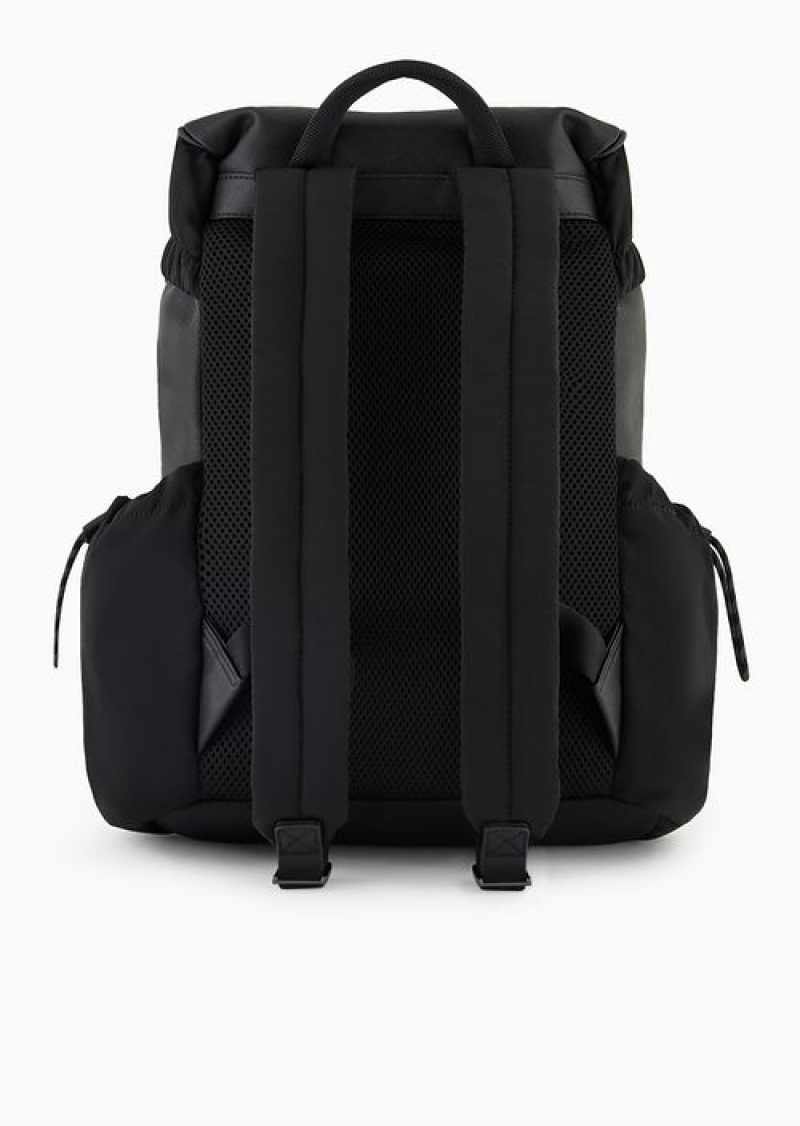 Black Emporio Armani Asv Regenerated Saffiano And Recycled Nylon Backpack | EA-SN59011