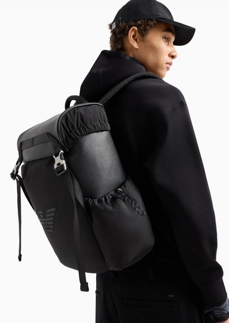 Black Emporio Armani Asv Regenerated Saffiano And Recycled Nylon Backpack | EA-SN59011