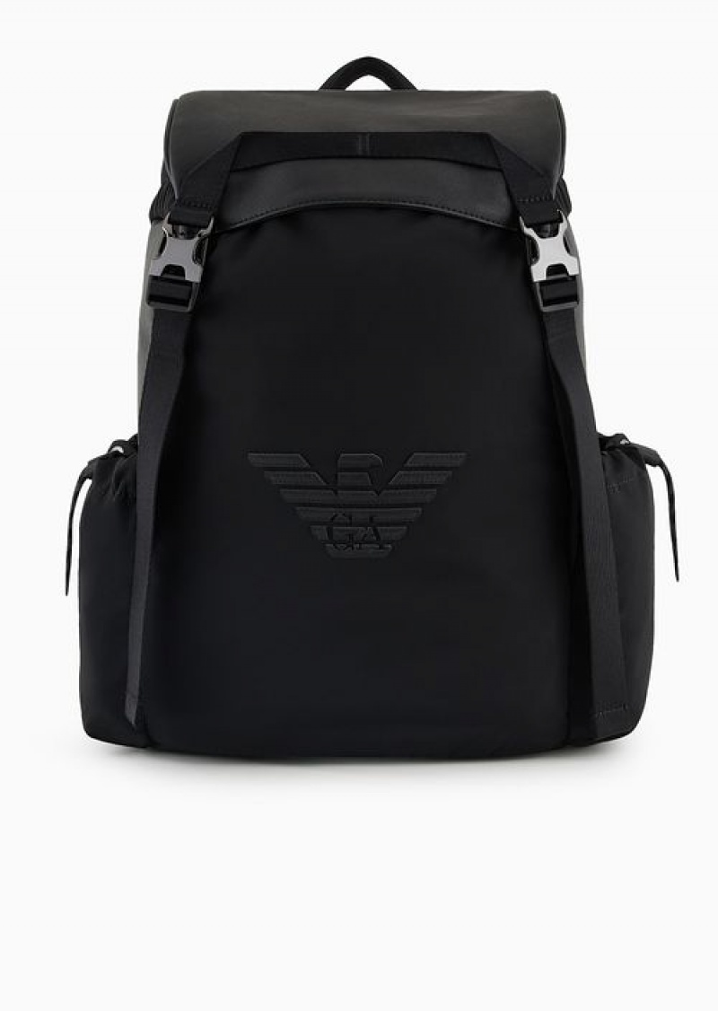 Black Emporio Armani Asv Regenerated Saffiano And Recycled Nylon Backpack | EA-SN59011