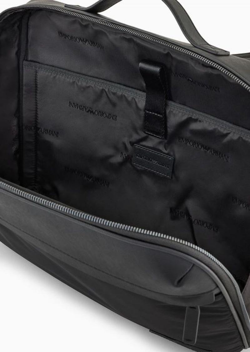 Black Emporio Armani Asv Regenerated Saffiano And Recycled Nylon Business Bag With Shoulder Straps | EA-SN59048