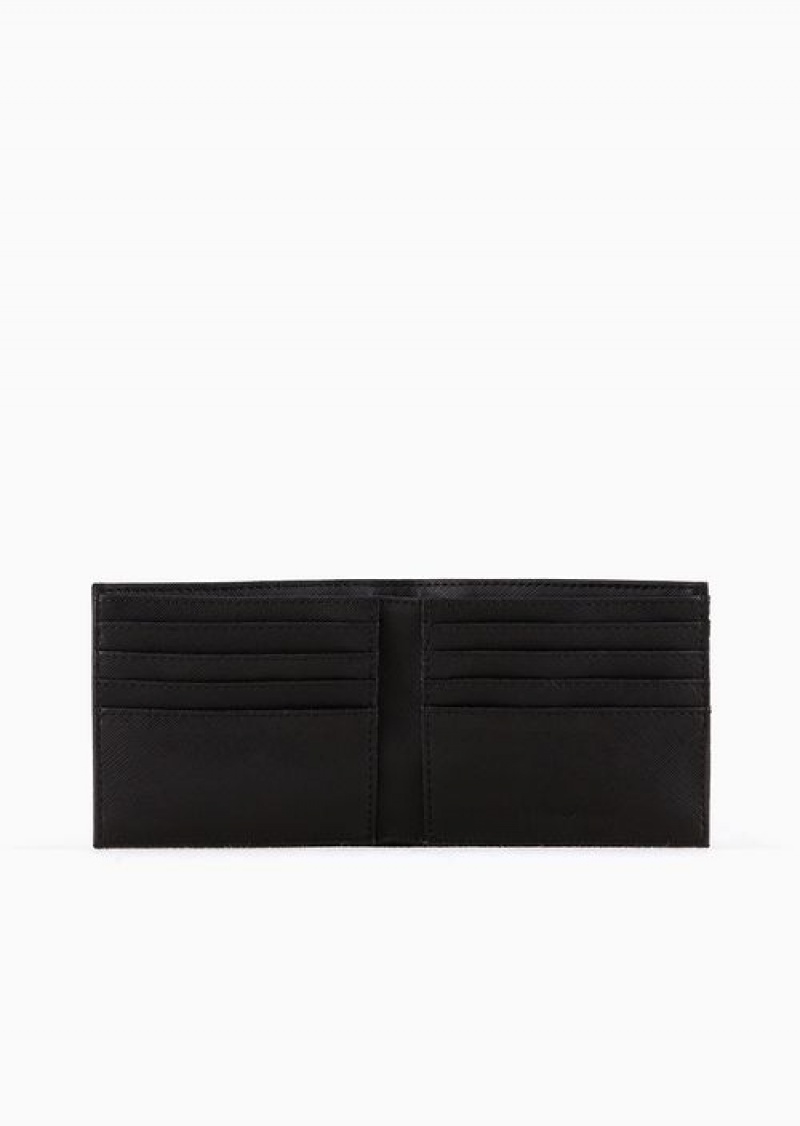 Black Emporio Armani Asv Regenerated Saffiano Leather Wallet With Eagle Plate | EA-SN59315