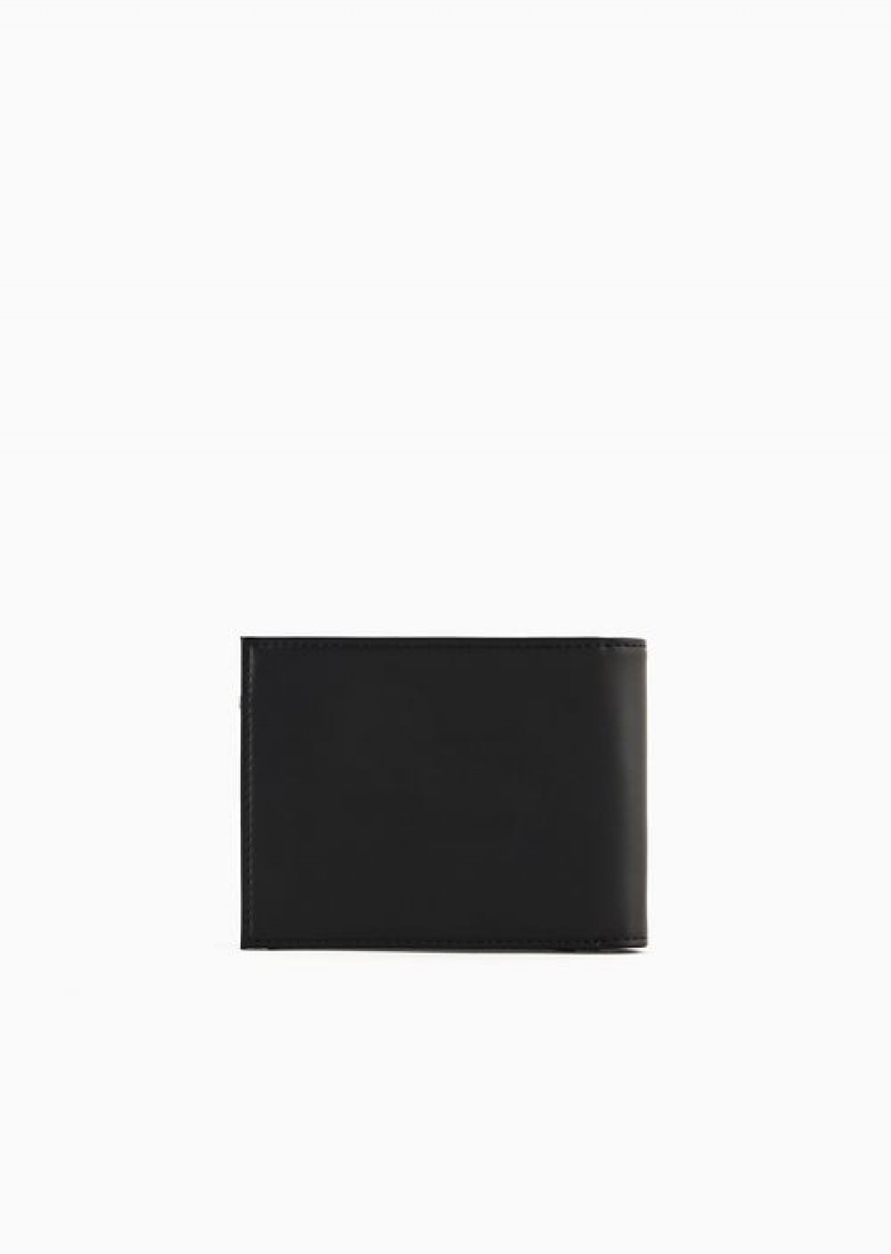 Black Emporio Armani Asv Smooth Regenerated Leather Coin Pocket Wallet With Red Band | EA-SN59258