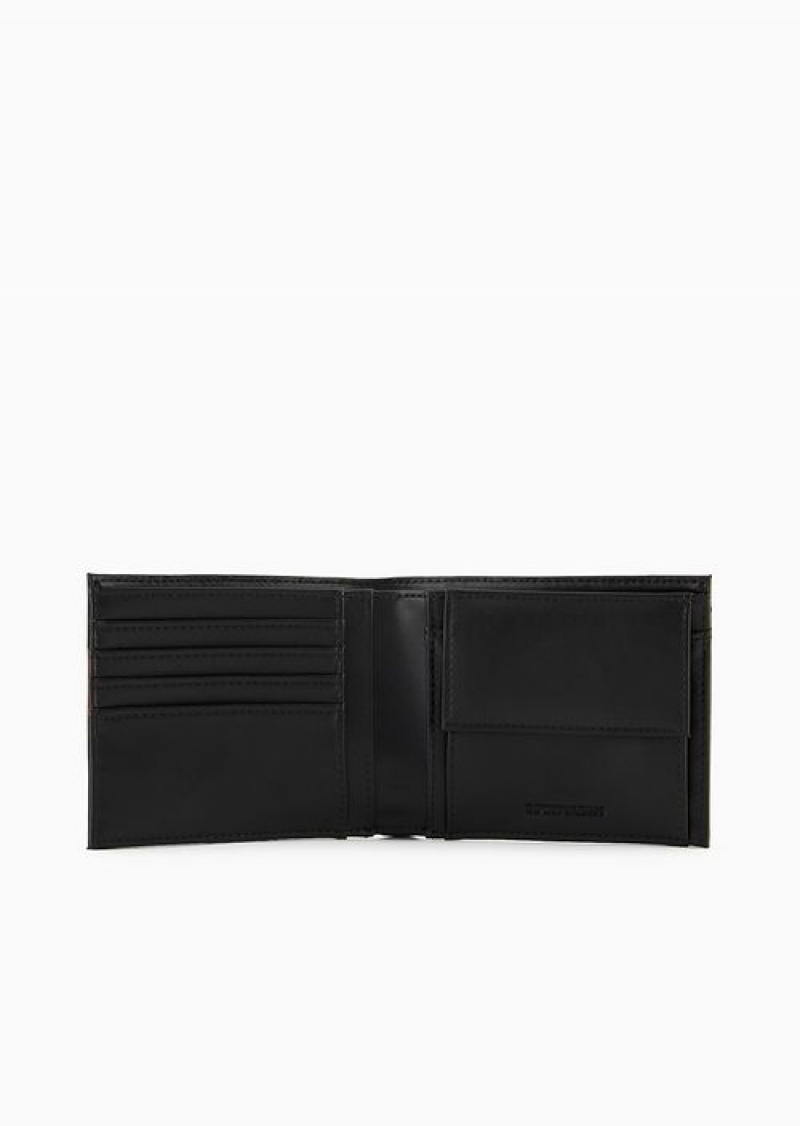 Black Emporio Armani Asv Smooth Regenerated Leather Coin Pocket Wallet With Red Band | EA-SN59258