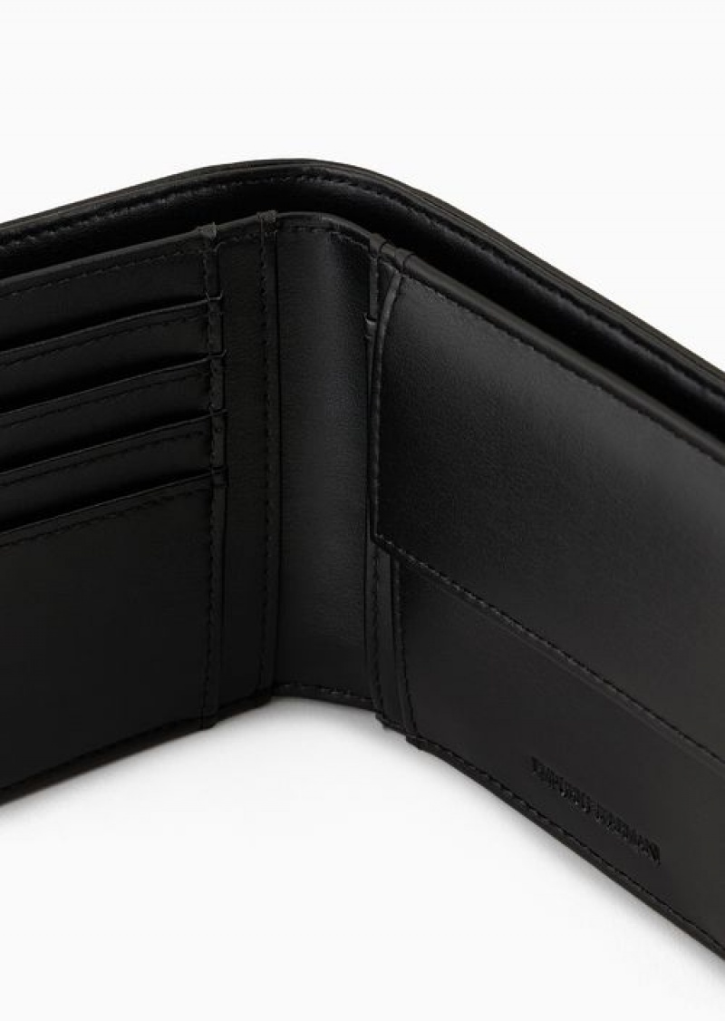 Black Emporio Armani Asv Smooth Regenerated Leather Coin Pocket Wallet With Red Band | EA-SN59258