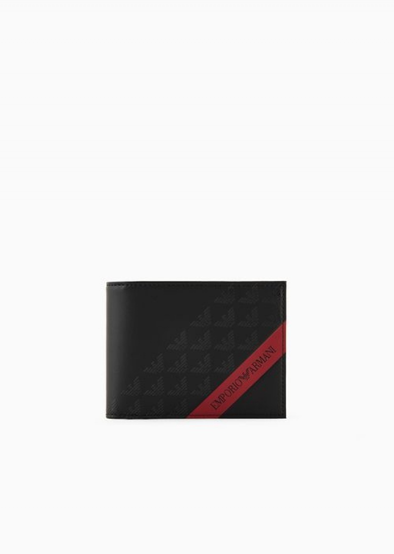 Black Emporio Armani Asv Smooth Regenerated Leather Coin Pocket Wallet With Red Band | EA-SN59258