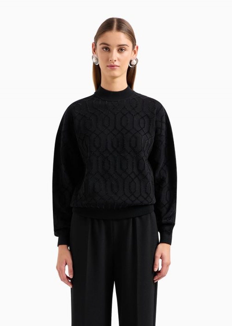 Black Emporio Armani Asv Two-tone Jumper With All-over Jacquard Eagle Motif | EA-SN56651