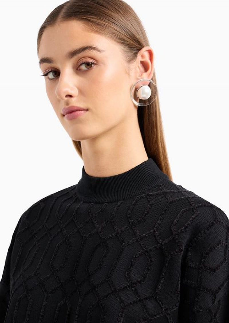 Black Emporio Armani Asv Two-tone Jumper With All-over Jacquard Eagle Motif | EA-SN56651