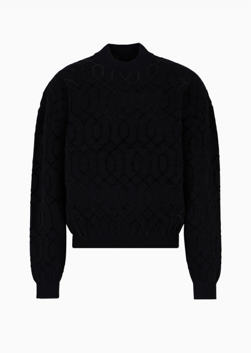 Black Emporio Armani Asv Two-tone Jumper With All-over Jacquard Eagle Motif | EA-SN56651