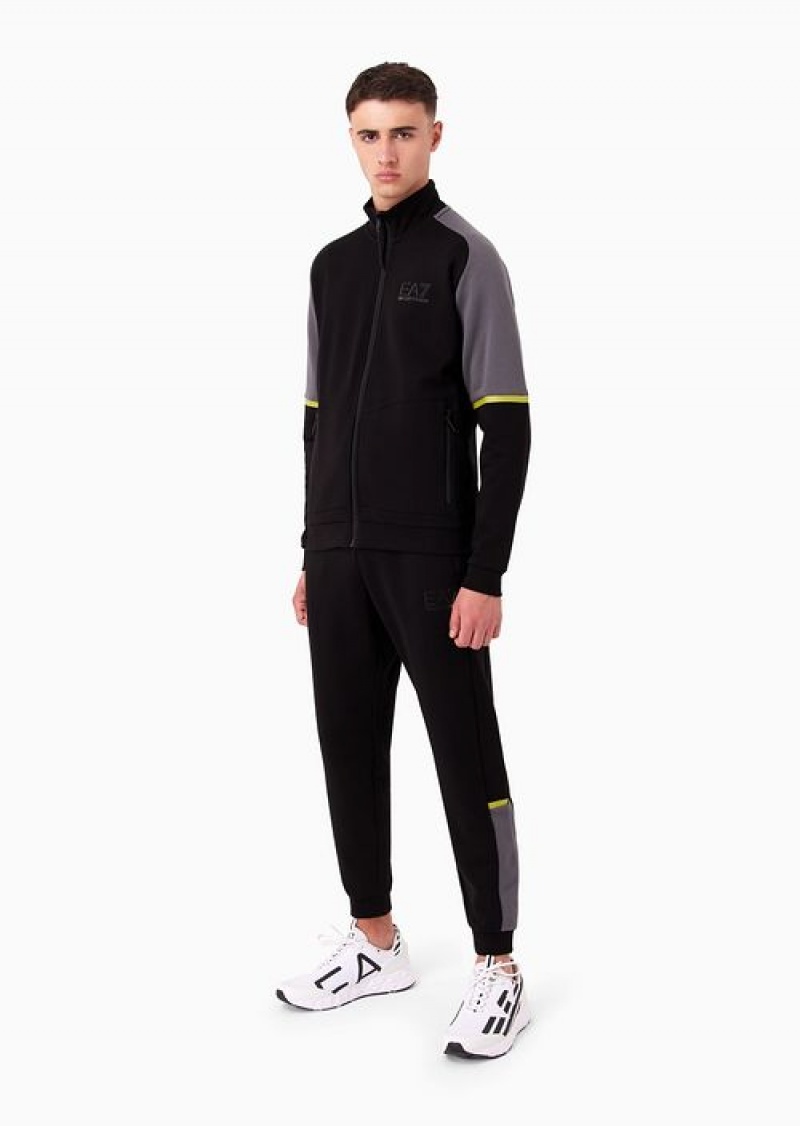 Black Emporio Armani Athletic Colour Block Cotton-blend Tracksuit | EA7-SN59894