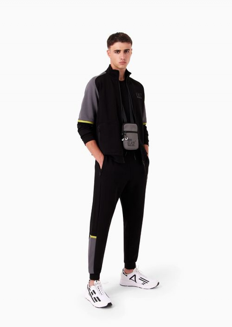 Black Emporio Armani Athletic Colour Block Cotton-blend Tracksuit | EA7-SN59894