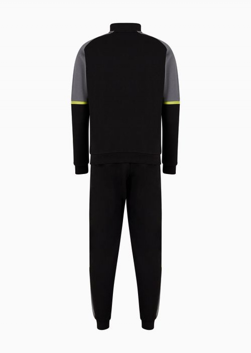 Black Emporio Armani Athletic Colour Block Cotton-blend Tracksuit | EA7-SN59894