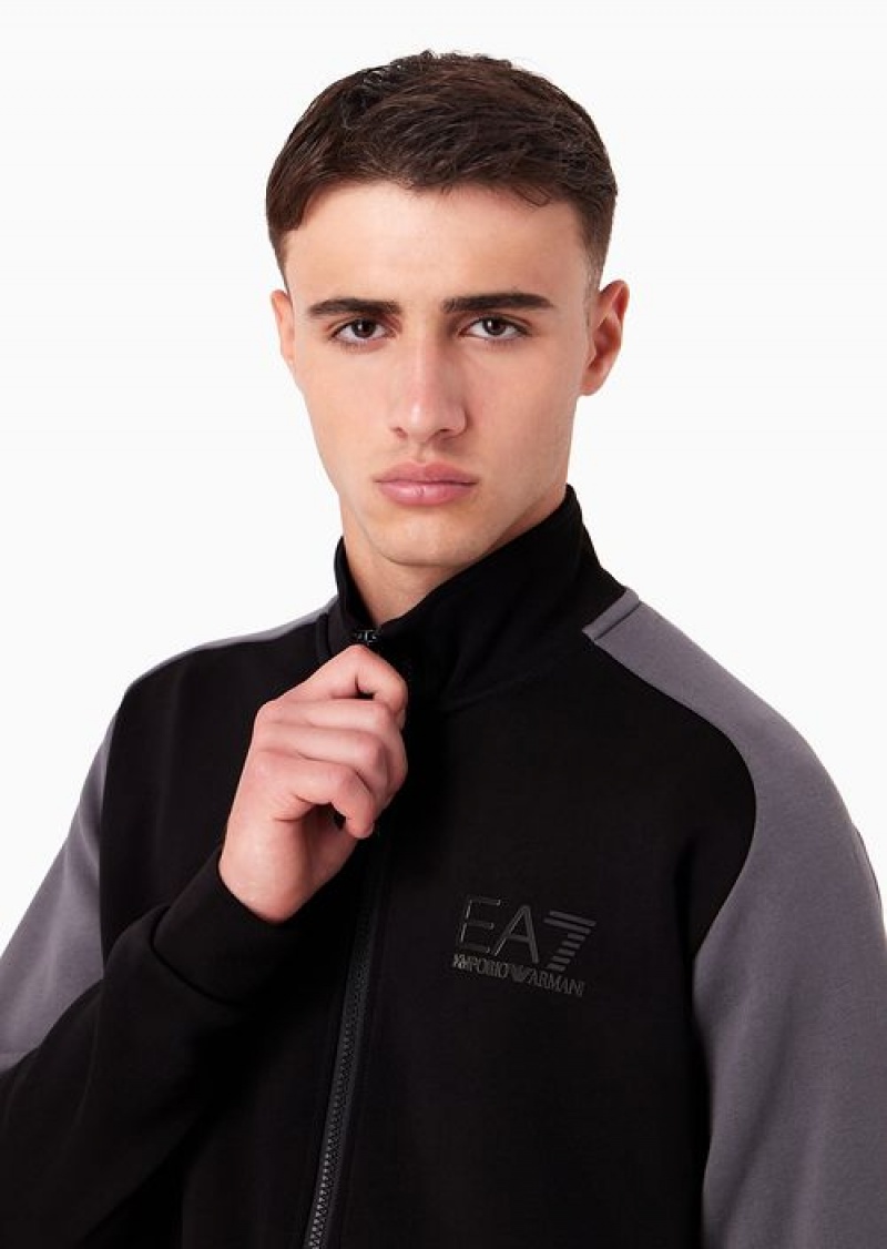 Black Emporio Armani Athletic Colour Block Cotton-blend Tracksuit | EA7-SN59894