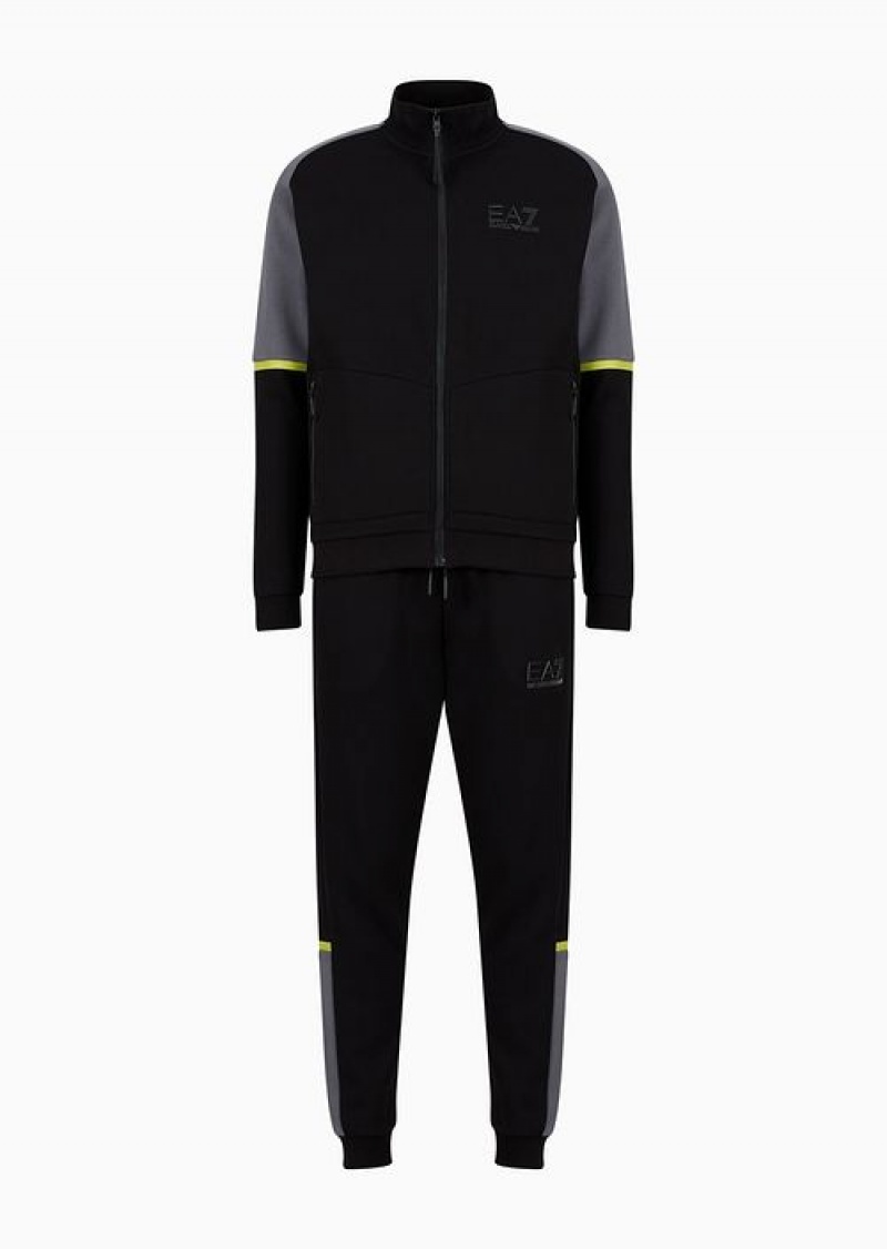 Black Emporio Armani Athletic Colour Block Cotton-blend Tracksuit | EA7-SN59894