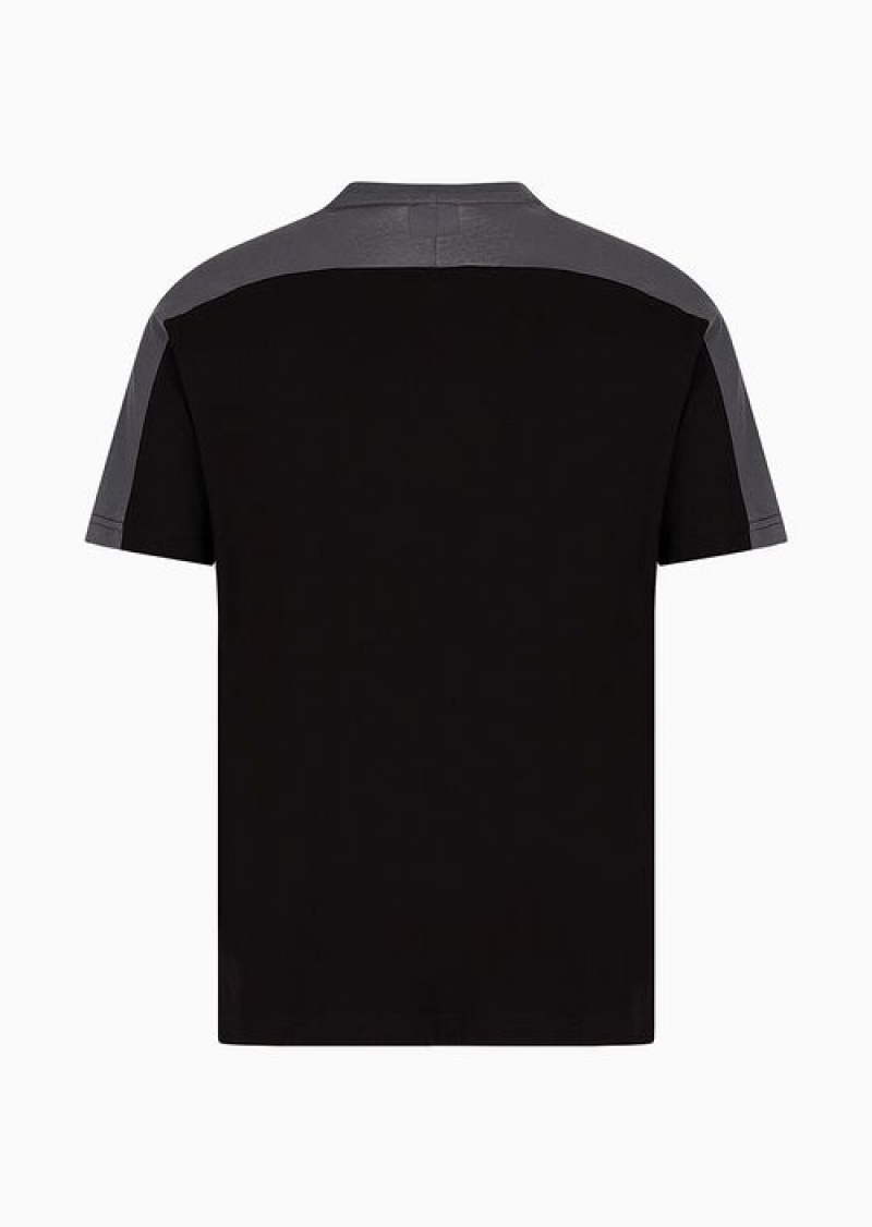 Black Emporio Armani Athletic Colour Block Short-sleeved Cotton T-shirt | EA7-SN59925