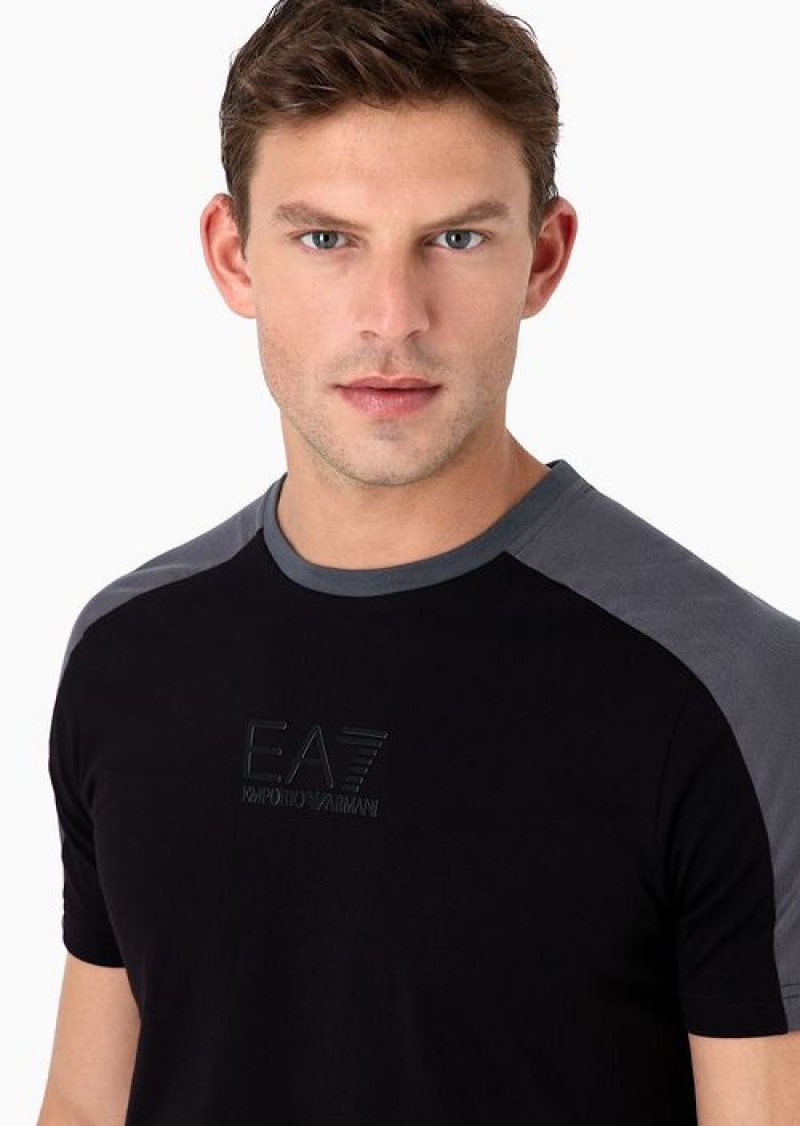 Black Emporio Armani Athletic Colour Block Short-sleeved Cotton T-shirt | EA7-SN59925