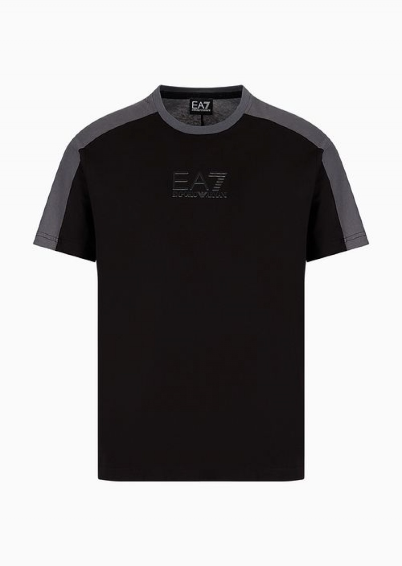 Black Emporio Armani Athletic Colour Block Short-sleeved Cotton T-shirt | EA7-SN59925