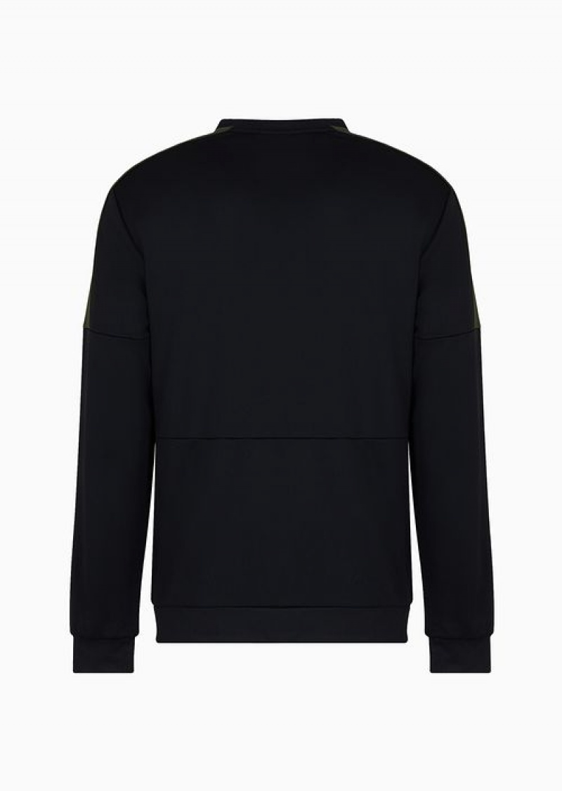 Black Emporio Armani Athletic Colour Block Technical Fabric Crew-neck Sweatshirt | EA7-SN60002