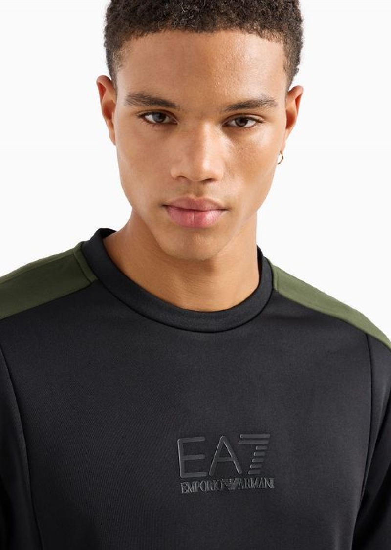 Black Emporio Armani Athletic Colour Block Technical Fabric Crew-neck Sweatshirt | EA7-SN60002