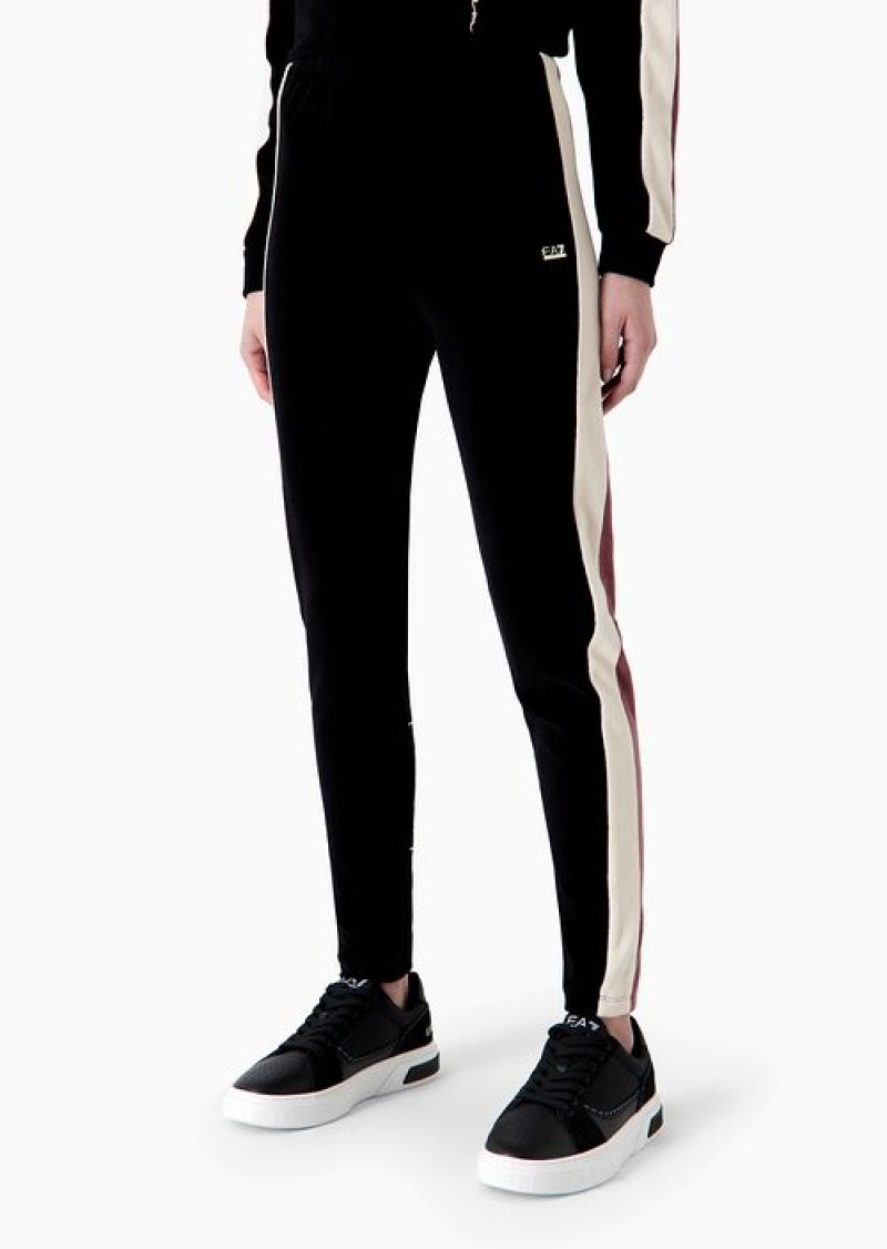 Black Emporio Armani Athletic Velour Velvet Leggings | EA7-SN59539