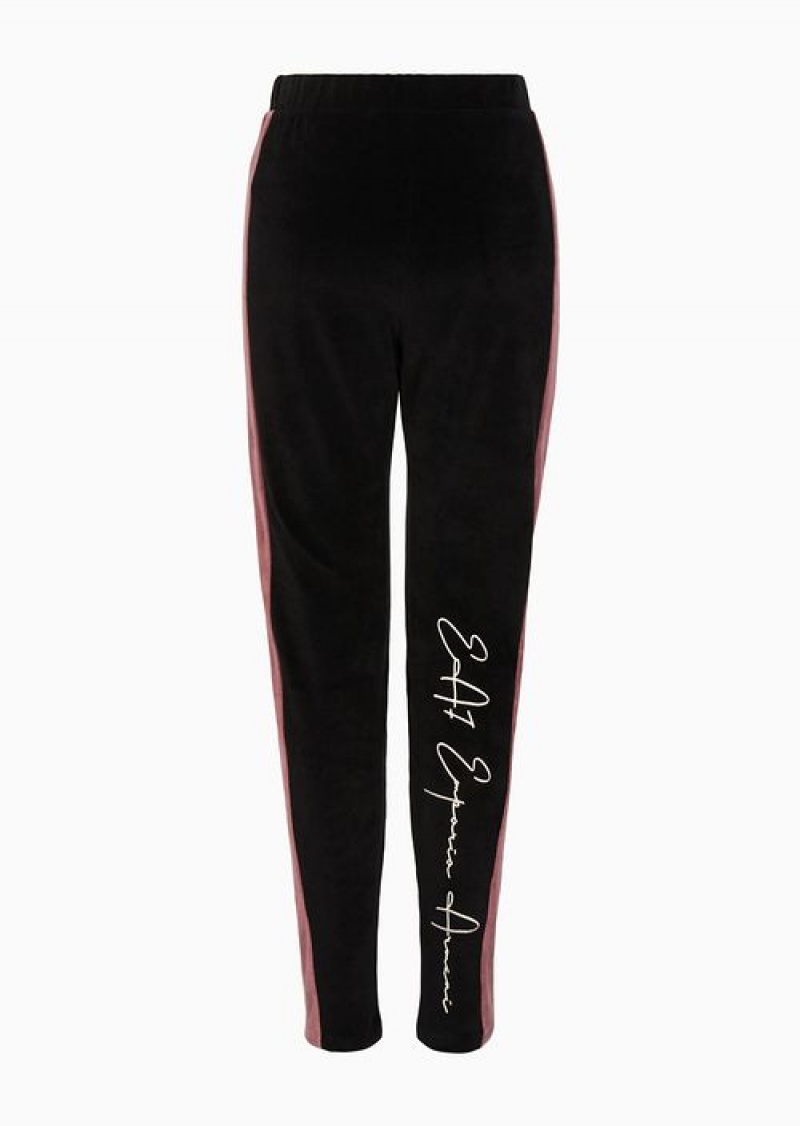 Black Emporio Armani Athletic Velour Velvet Leggings | EA7-SN59539