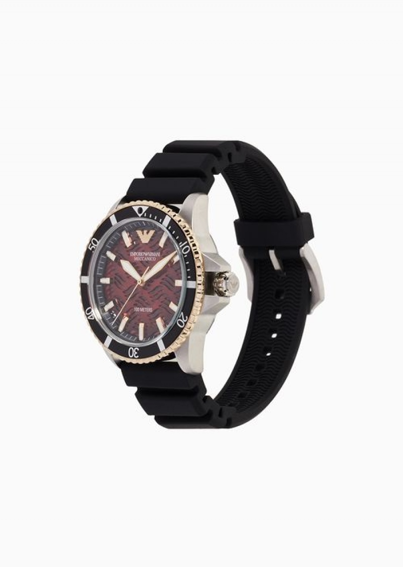 Black Emporio Armani Automatic Black Silicone Watch | EA-SN59350