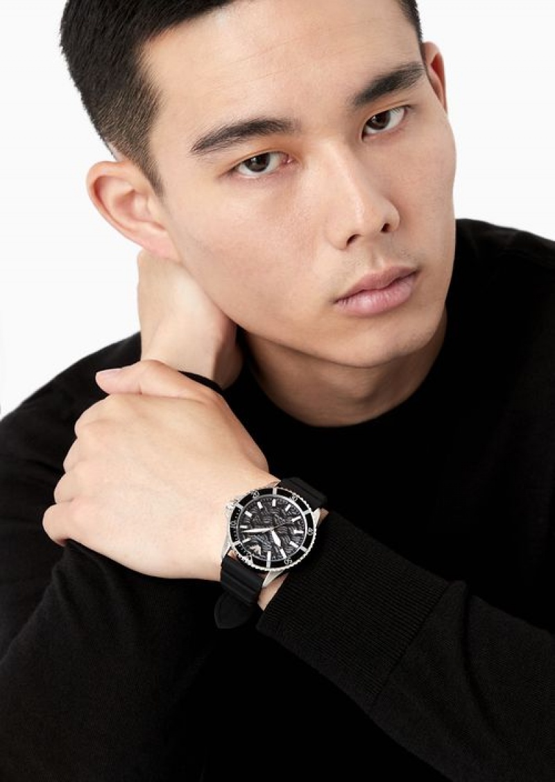 Black Emporio Armani Automatic Black Silicone Watch | EA-SN59367