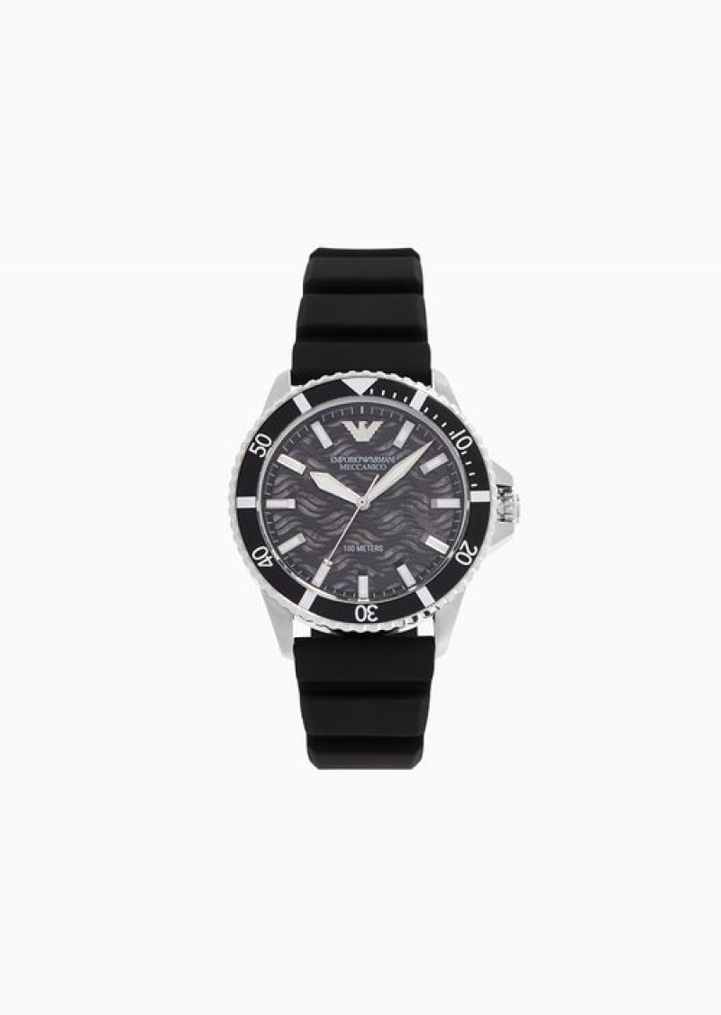 Black Emporio Armani Automatic Black Silicone Watch | EA-SN59367