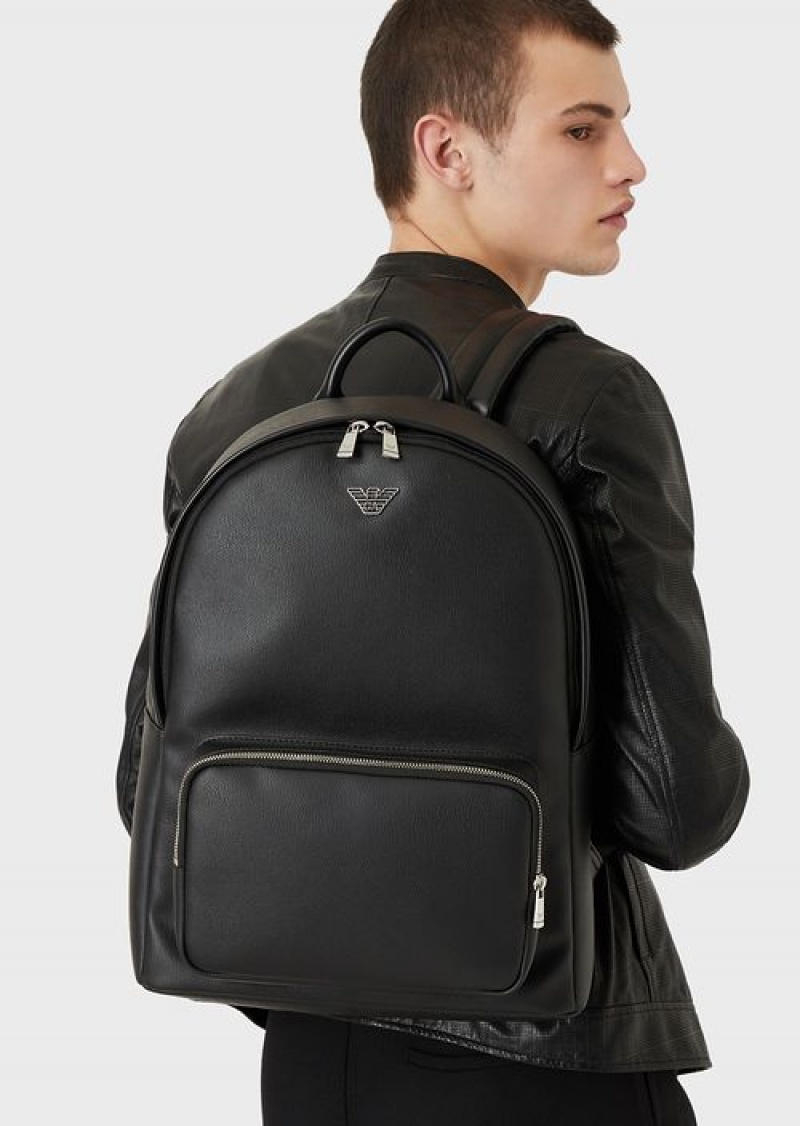 Black Emporio Armani Backpack With Eagle Plaque | EA-SN59028