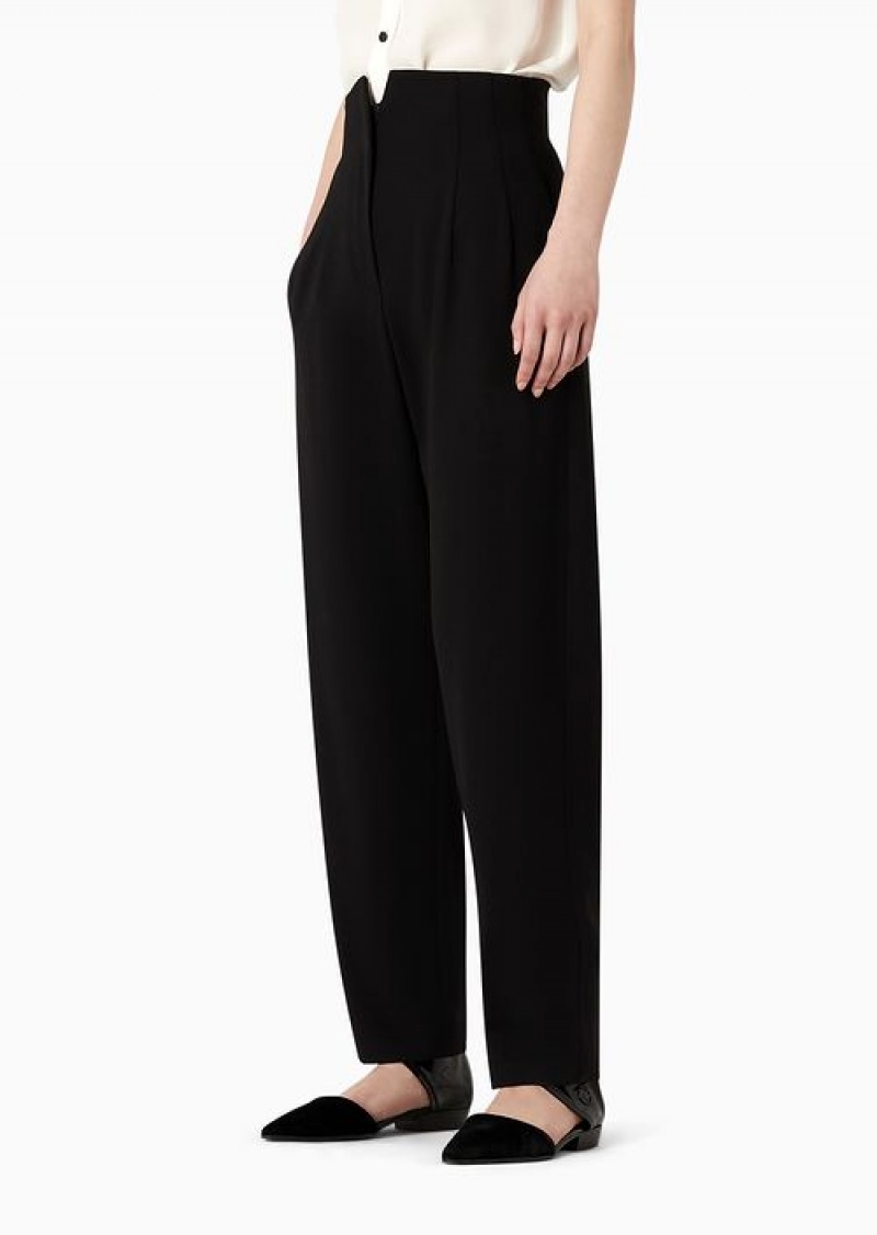 Black Emporio Armani Barathea-wool Trousers With Yoke | EA-SN56819