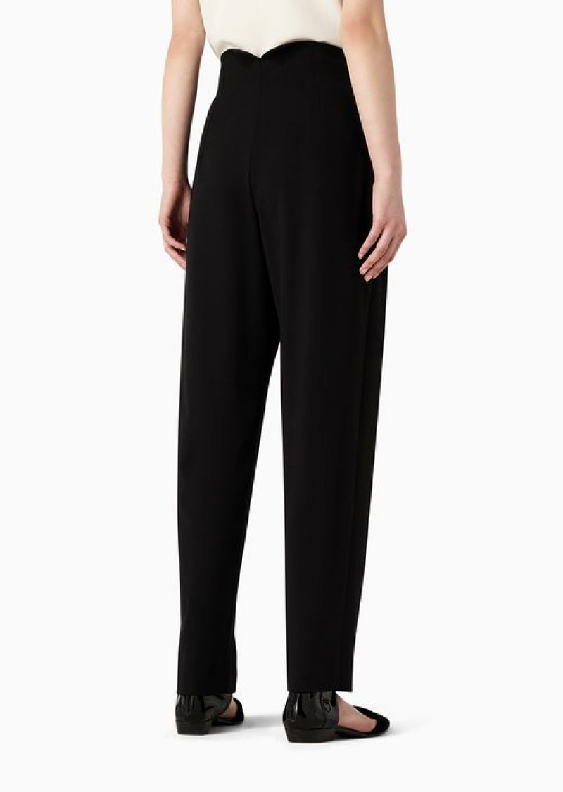 Black Emporio Armani Barathea-wool Trousers With Yoke | EA-SN56819