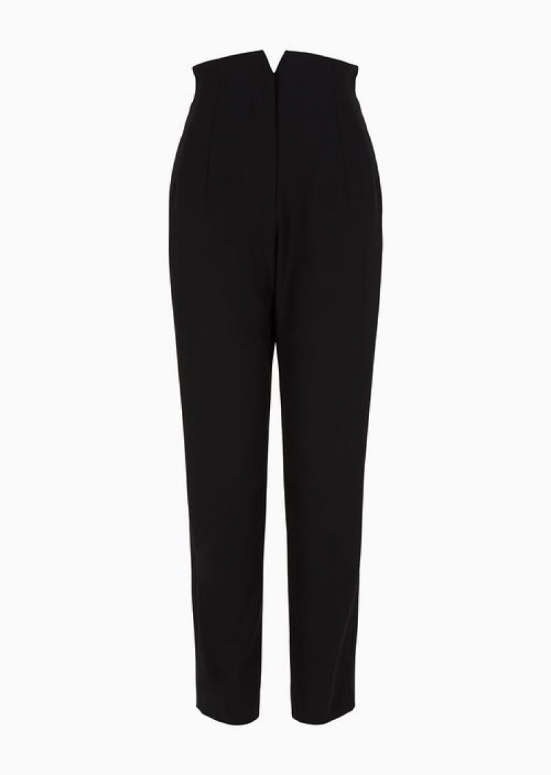 Black Emporio Armani Barathea-wool Trousers With Yoke | EA-SN56819